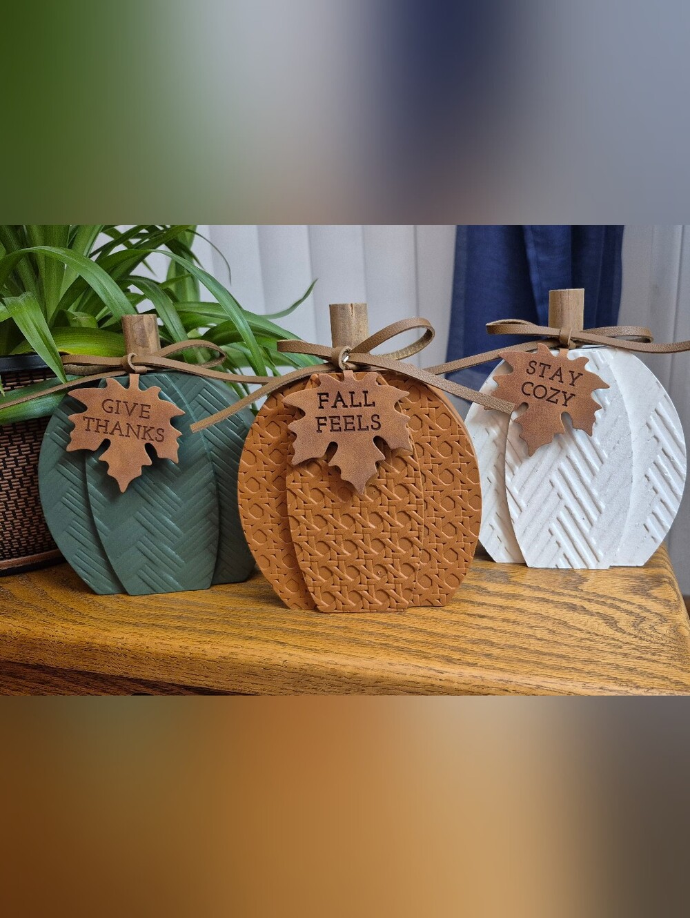 Fall Pumpkin Trio Wooden Home Decor - Green, Orange & White. NEW WITH TAGS!! - Picture 7 of 7